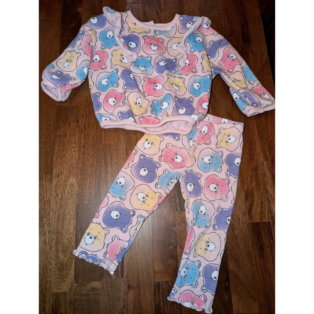 Care Bear Baby 2 Piece Outfit Pants LS Colorful Top Pink Comfy Snaps Size 12 M